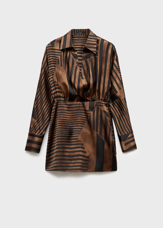 Vestido Manga Larga Satinado Estampado Rayas