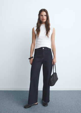 Jeans Culotte Talle Alto con Bolsillos