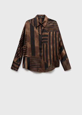 Camisa Manga Larga Satinada Estampado Rayas