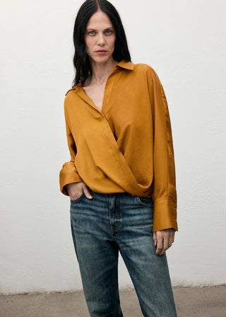 Camisa Cruzada con Tejido Satinado