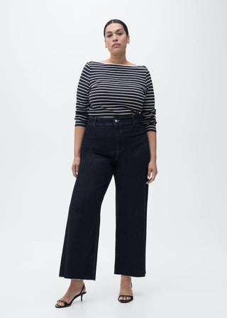 Jeans Culotte Talle Alto con Bolsillos