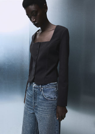 Jeans Wide Leg con Detalle Lentejuelas