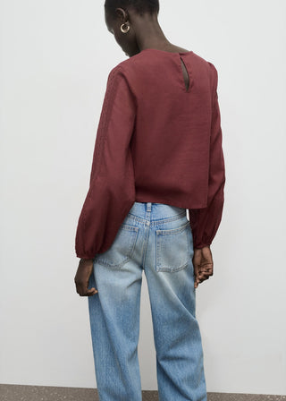 Blusa Manga Abullonada con Bordado