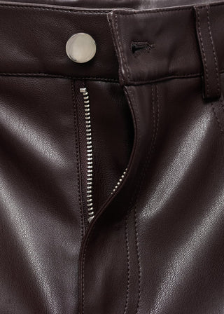 Pantalón Recto Talle Medio Efecto Piel