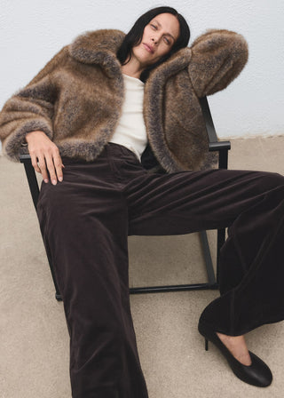 Jeans Wide Leg de Pana con Bolsillos