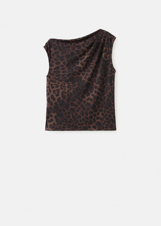 Blusa con Cuello Asimétrico Estampado Animal Print