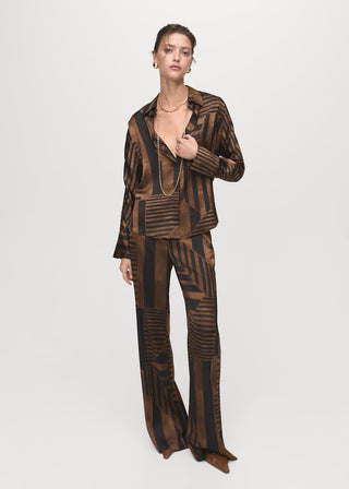 Pantalón Satinado con Estampado Rayas