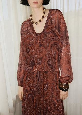 Vestido Manga Larga con Estampado Paisley