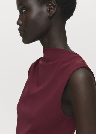 Vestido Midi Cuello Alto con Fruncido