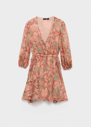 Vestido Manga Abullonada Estampado Floral
