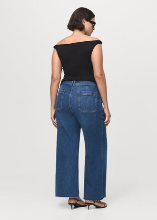 Jeans Culotte Talle Alto con Bolsillos