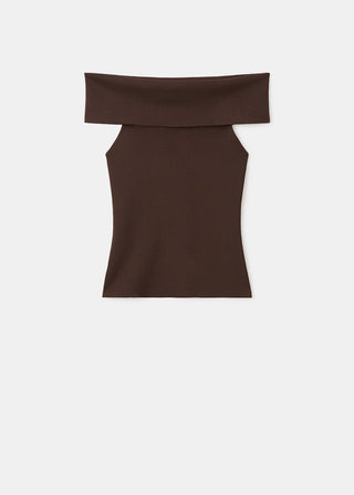 Blusa de Punto con Escote Palabra Honor