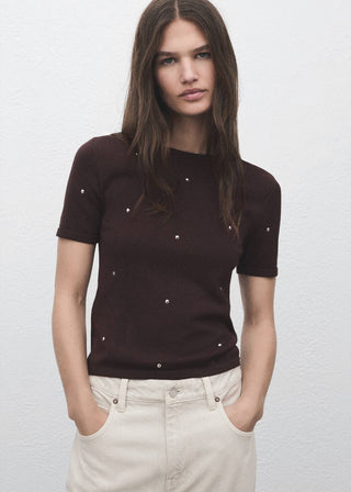 Sudadera Manga Corta con Detalle Tachuelas