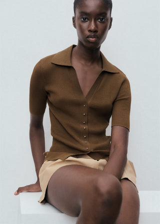 Cárdigan Manga Corta con Cuello Camisero