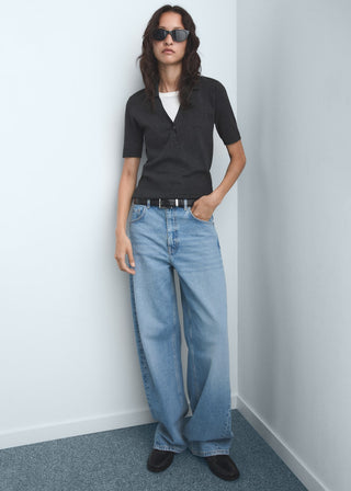 Jeans Barrel Talle Medio con Bolsillos