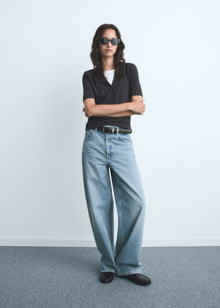 Jeans Barrel Talle Medio con Bolsillos