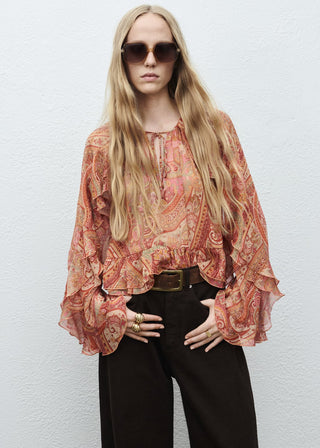 Blusa Manga con Volantes Estampado Floral
