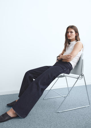 Jeans Culotte Talle Alto con Bolsillos