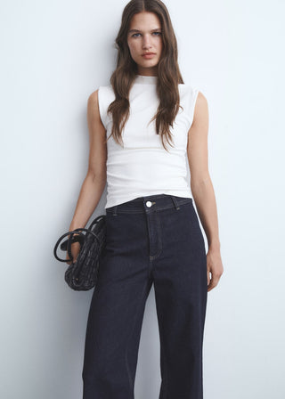 Jeans Culotte Talle Alto con Bolsillos