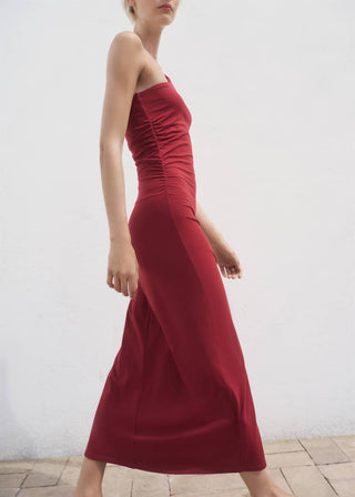 Vestido Asimétrico con Tirante Fruncido