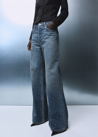 Jeans Wide Leg con Detalle Lentejuelas