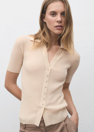 Cárdigan Manga Corta con Cuello Camisero