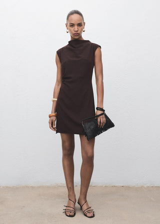 Vestido Drapeado con Cuello Fruncido