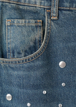 Jeans Talle Medio con Detalle Tachuelas