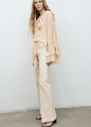 Jeans Flare Talle Medio con Bolsillos