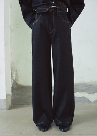 Jeans Barrel Talle Alto con Bolsillos