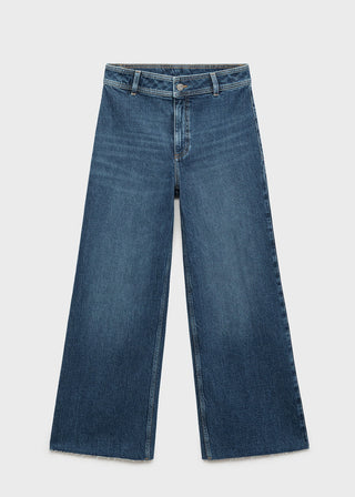 Jeans Culotte Talle Alto con Bolsillos