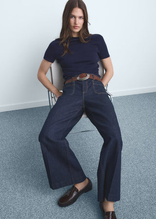 Jeans Wide Leg Talle Alto con Bolsillos