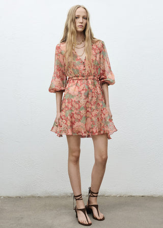 Vestido Manga Abullonada Estampado Floral