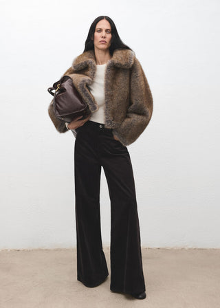 Jeans Wide Leg de Pana con Bolsillos