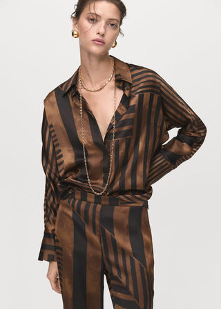 Pantalón Satinado con Estampado Rayas