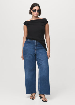 Jeans Culotte Talle Alto con Bolsillos