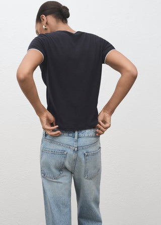 Camiseta Manga Corta Combinada de Algodón