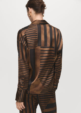 Camisa Manga Larga Satinada Estampado Rayas