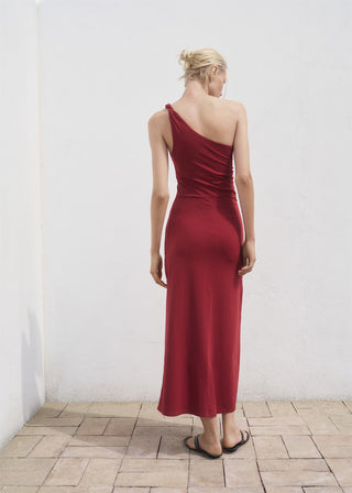 Vestido Asimétrico con Tirante Fruncido