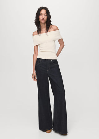 Blusa de Punto con Escote Palabra Honor