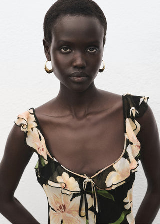 Vestido con Detalle Volante Estampado Floral