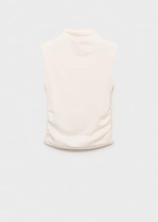 Camiseta Cuello Alto con Detalle Fruncido