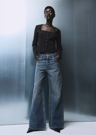Jeans Wide Leg con Detalle Lentejuelas