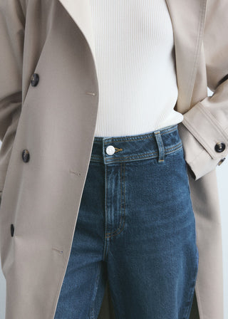 Jeans Culotte Talle Alto con Bolsillos