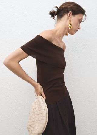 Blusa de Punto con Escote Palabra Honor