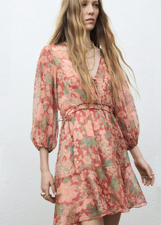 Vestido Manga Abullonada Estampado Floral