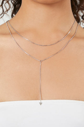 Collar en Capas con Dije Triangular, Plateado