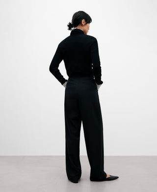 Pantalón Recto de Pierna Ancha, Negro