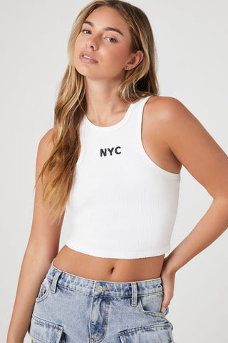 Camiseta sin Mangas de Canalé con Gráfico NYC