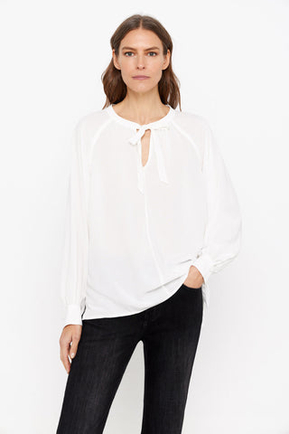 Blusa Cuello Redondo con Detalle Cintas, Blanco